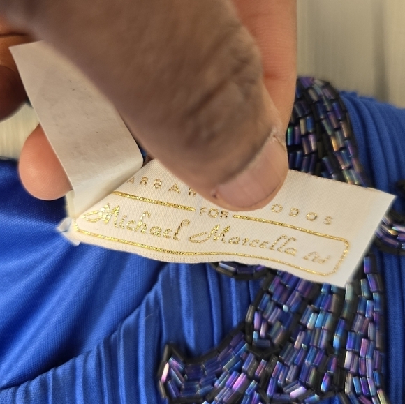 VTG 80s Michael Marcella Beaded Crinckle Dress 4 Women Blue Y2k USA Layered - Picture 8 of 16